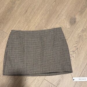 Reformation Carla Low Waist Wool Skirt Tan Houndstooth
